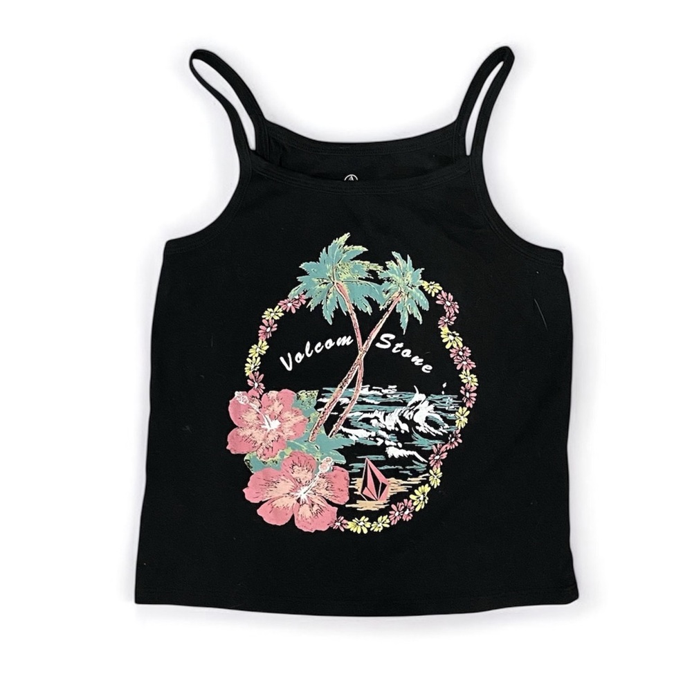 Volcom Black Tank Top with Tropical Graphic
